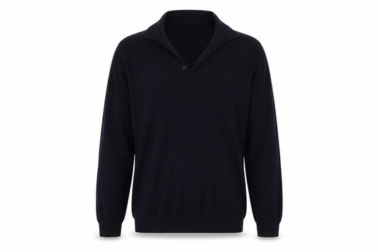 Front view of Gutteridge Men's Black Collared Jumper Cotton Cashmere S