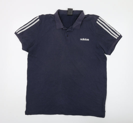 Adidas Blue Men's Polo Shirt, XL, Short Sleeve, Sporty