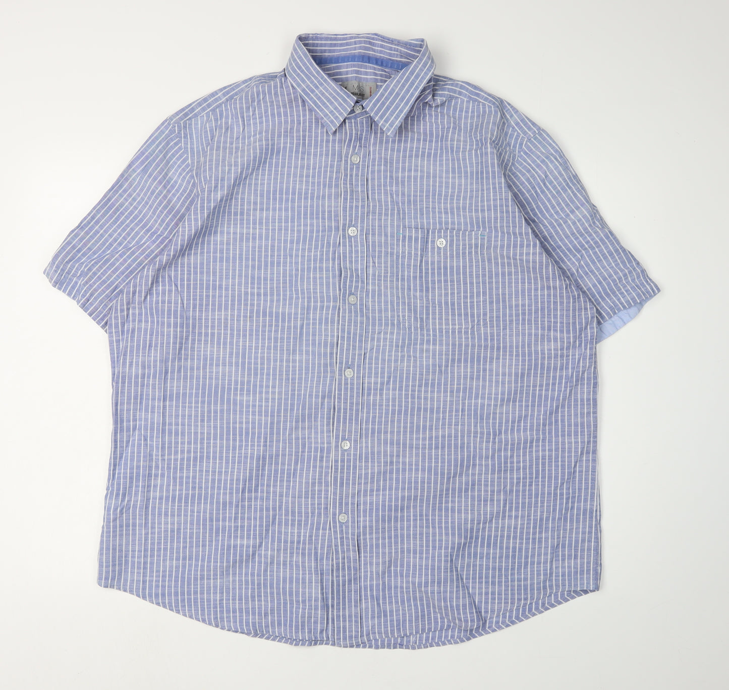Marks and Spencer Men's Blue Striped Button-Up Shirt XL