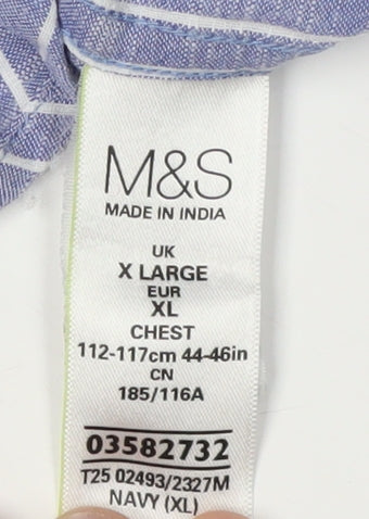 Marks and Spencer Men's Blue Striped Button-Up Shirt XL