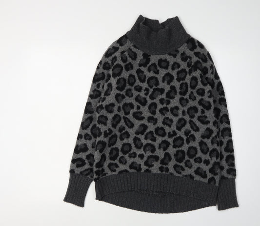 Cynthia Rowley Women’s XS Grey Leopard Roll Neck Jumper