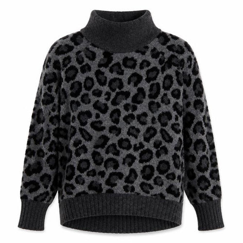 Cynthia Rowley Women’s XS Grey Leopard Roll Neck Jumper
