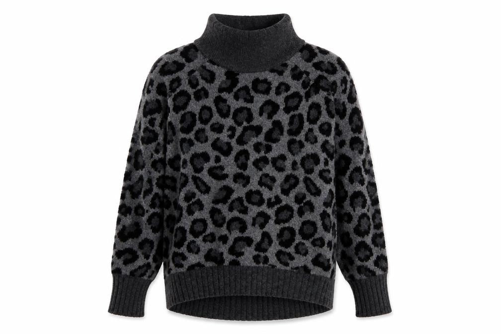 Cynthia Rowley Women’s XS Grey Leopard Roll Neck Jumper
