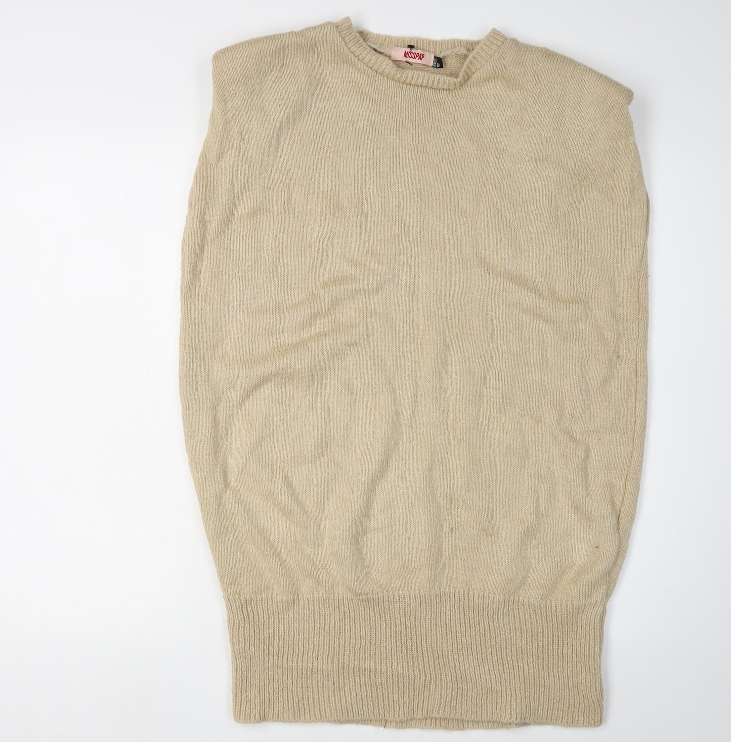 MISSPAP Women's Beige Sleeveless Crew Neck Jumper, Size 2XS