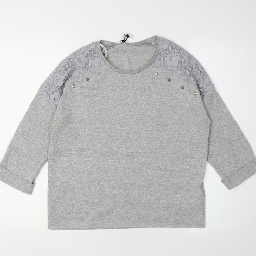 New Look Grey Jersey Blouse Women Size 10 Studded Accent