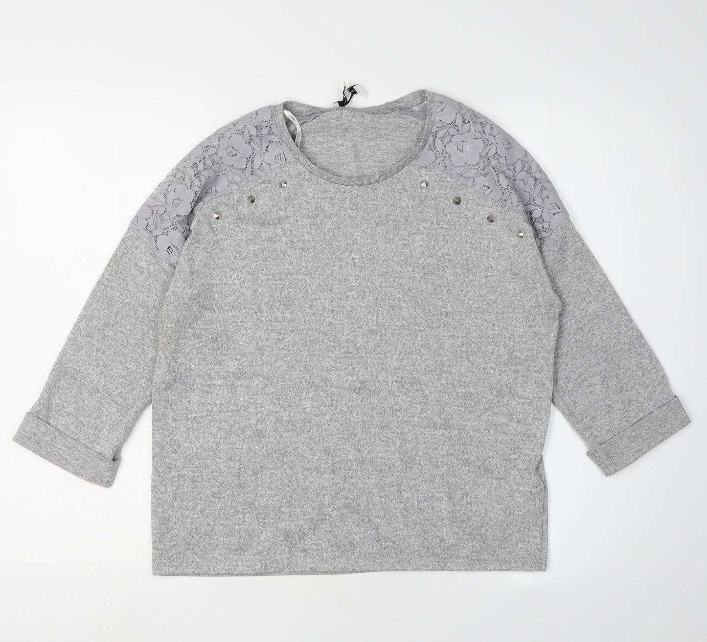 New Look Grey Jersey Blouse Women Size 10 Studded Accent