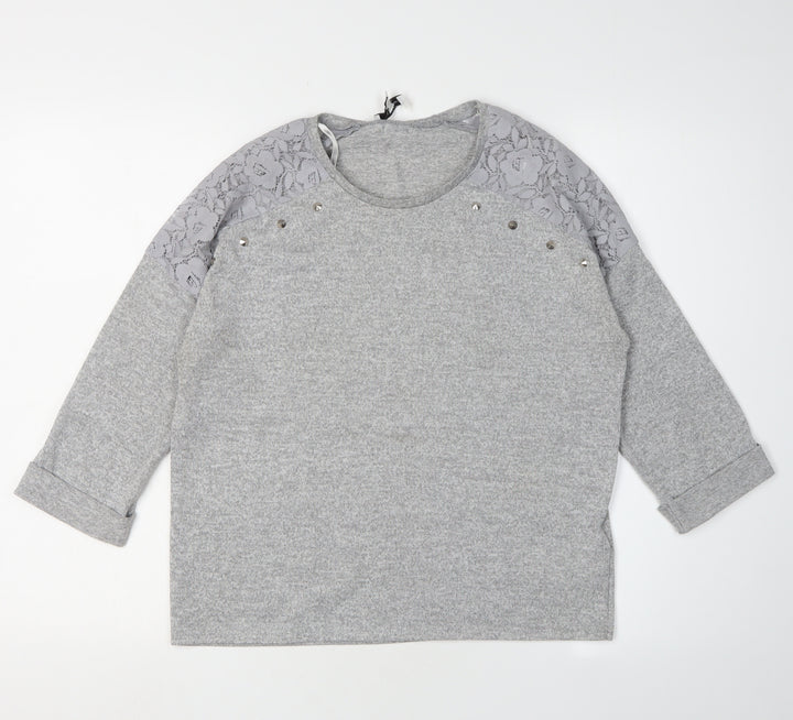 New Look Grey Jersey Blouse Women Size 10 Studded Accent