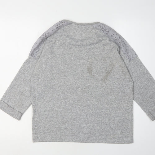 New Look Grey Jersey Blouse Women Size 10 Studded Accent