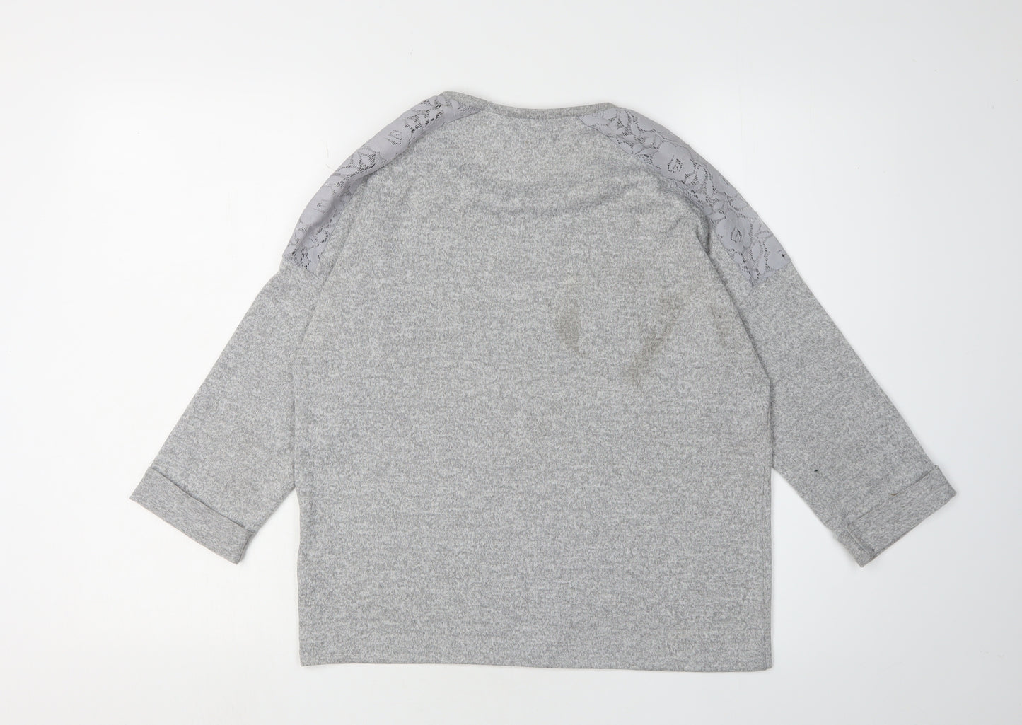 New Look Grey Jersey Blouse Women Size 10 Studded Accent