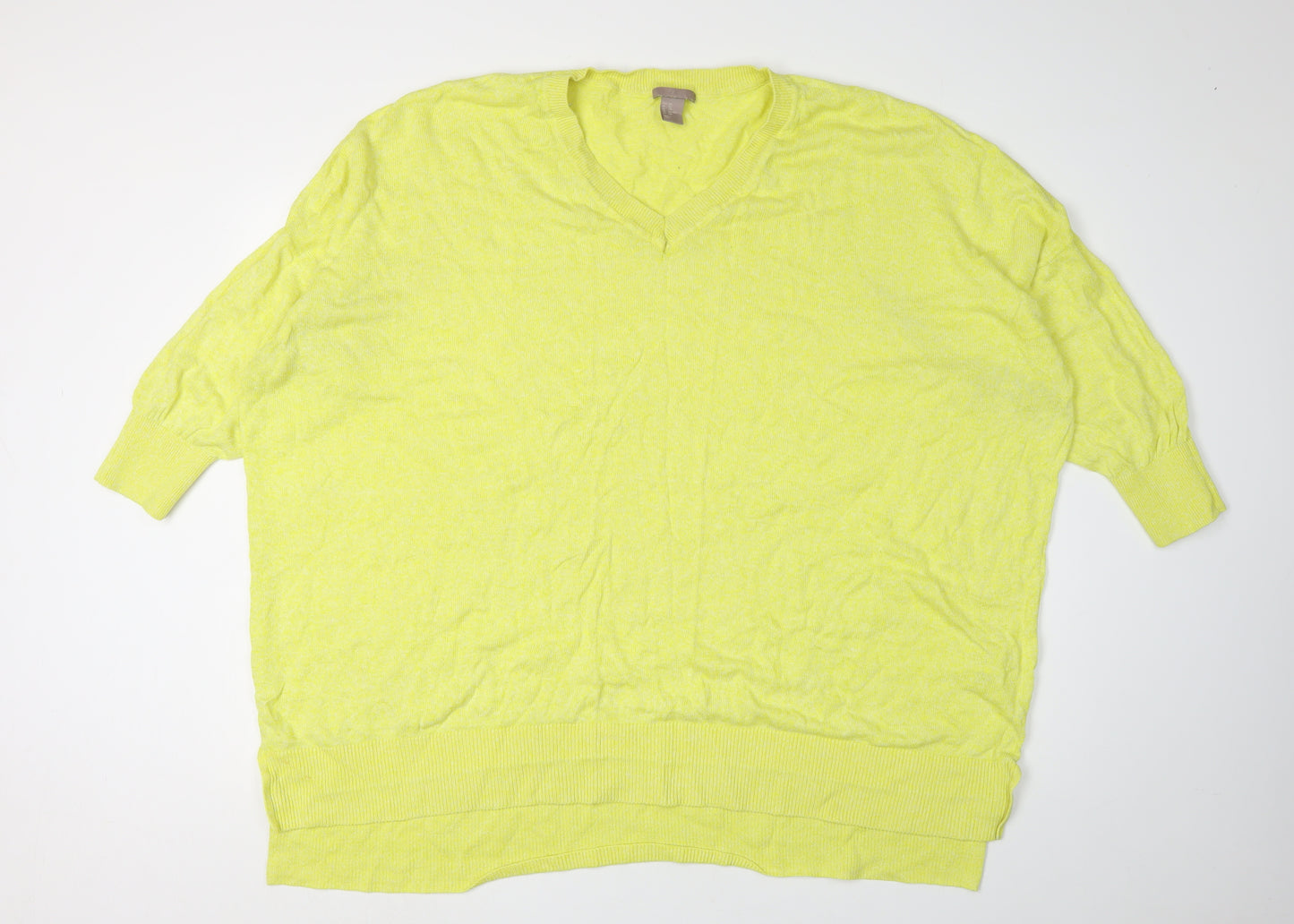H&M Women's Yellow V-Neck Pullover Jumper, 3XL