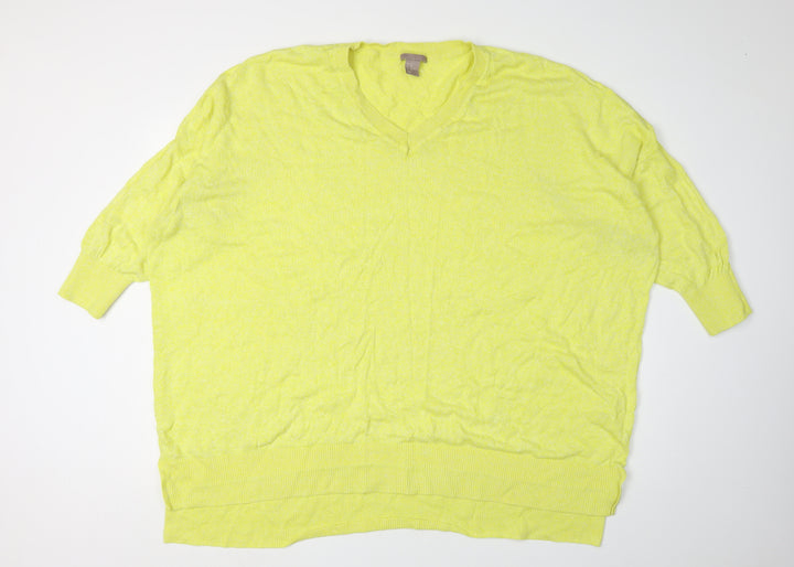 H&M Women's Yellow V-Neck Pullover Jumper, 3XL