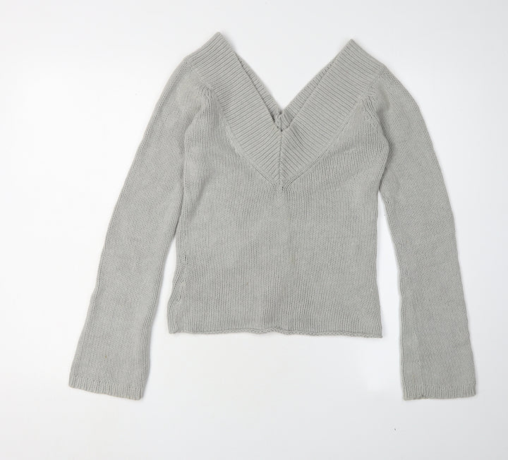 BY MNG Women's Grey V-Neck Pullover Jumper, Size 12