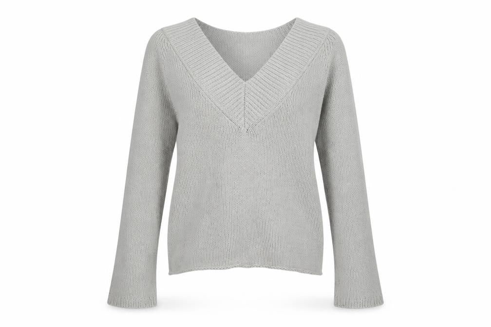 Front view of BY MNG Women's Grey V-Neck jumper, size 12