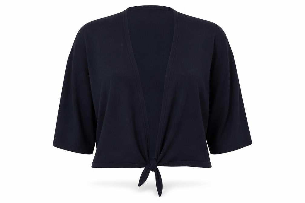 Front view of Collection by First Avenue Women's Blue Wrap Jumper, size M