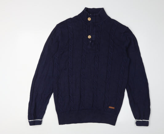 Baileys Men's Blue Henley Jumper - Size L, Cable-Knit