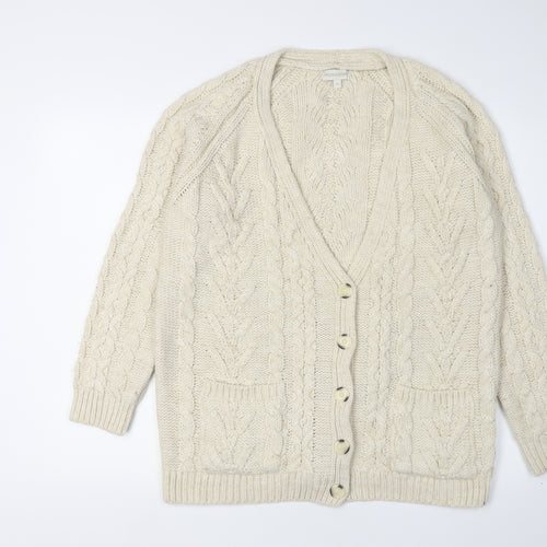 Monsoon Women's Ivory Cardigan M V-Neck Chunky Knit