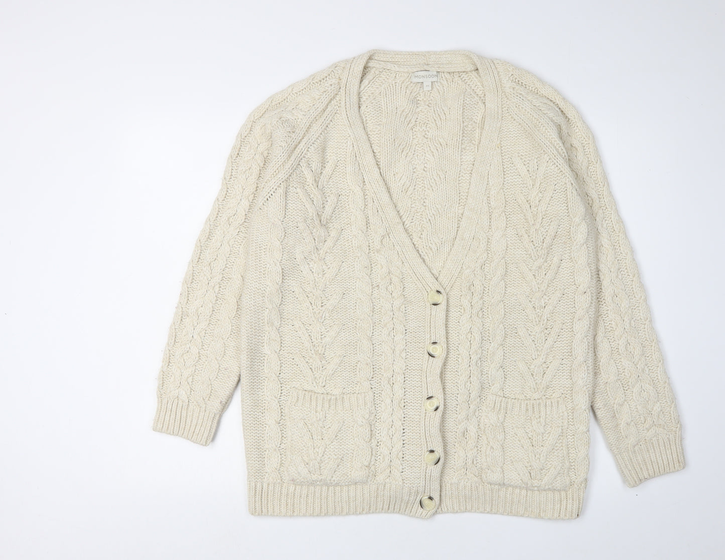 Monsoon Women's Ivory Cardigan M V-Neck Chunky Knit