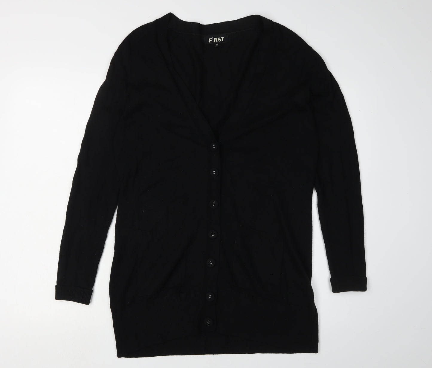 First Avenue Women's Black Cardigan M V-Neck Long Sleeve