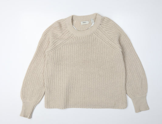 Only Women's Beige Crew Neck Knitted Pullover Jumper L