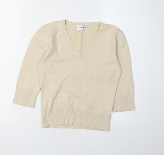 Topshop Women's Beige V-Neck Basic Sweater Size 12