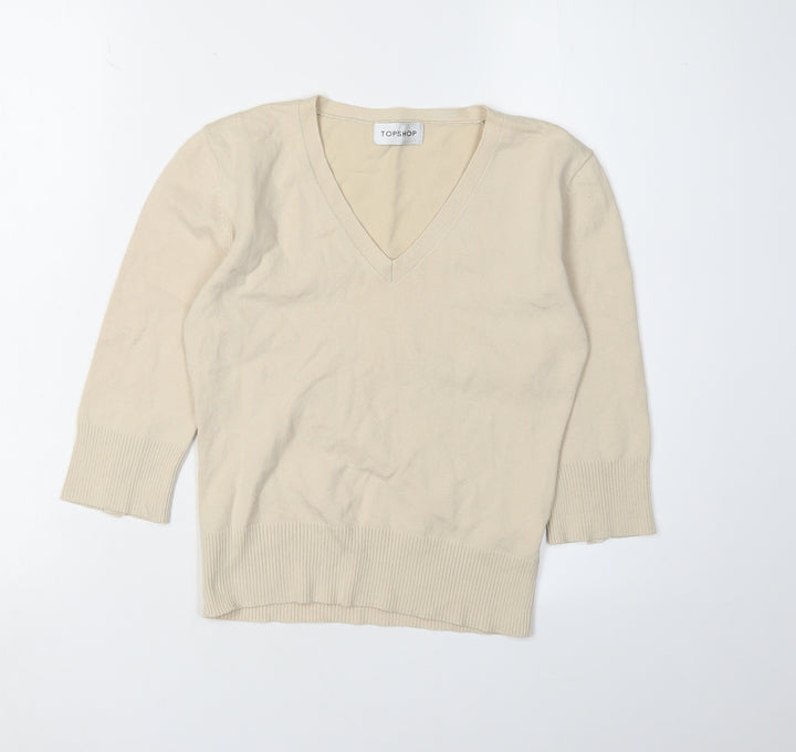 Topshop Women's Beige V-Neck Basic Sweater Size 12