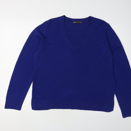Marks and Spencer Women's Blue V-Neck Pullover Jumper