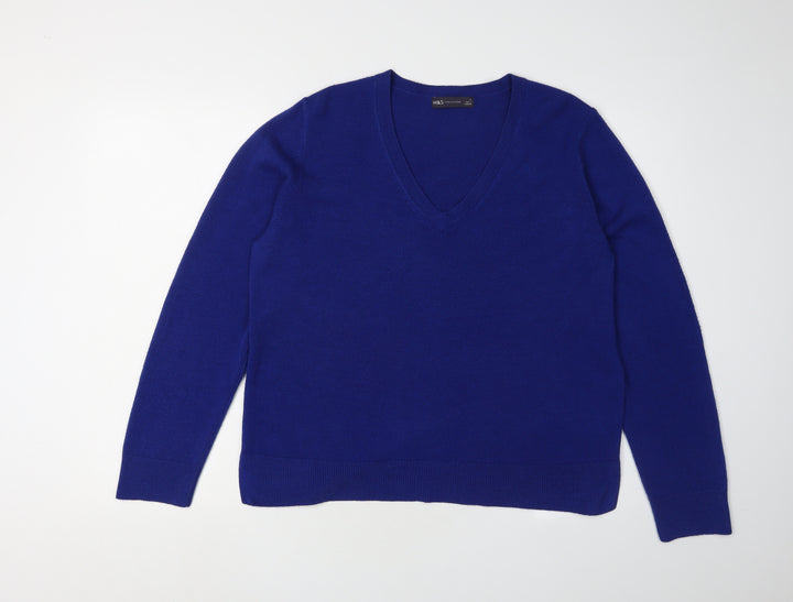 Marks and Spencer Women's Blue V-Neck Pullover Jumper