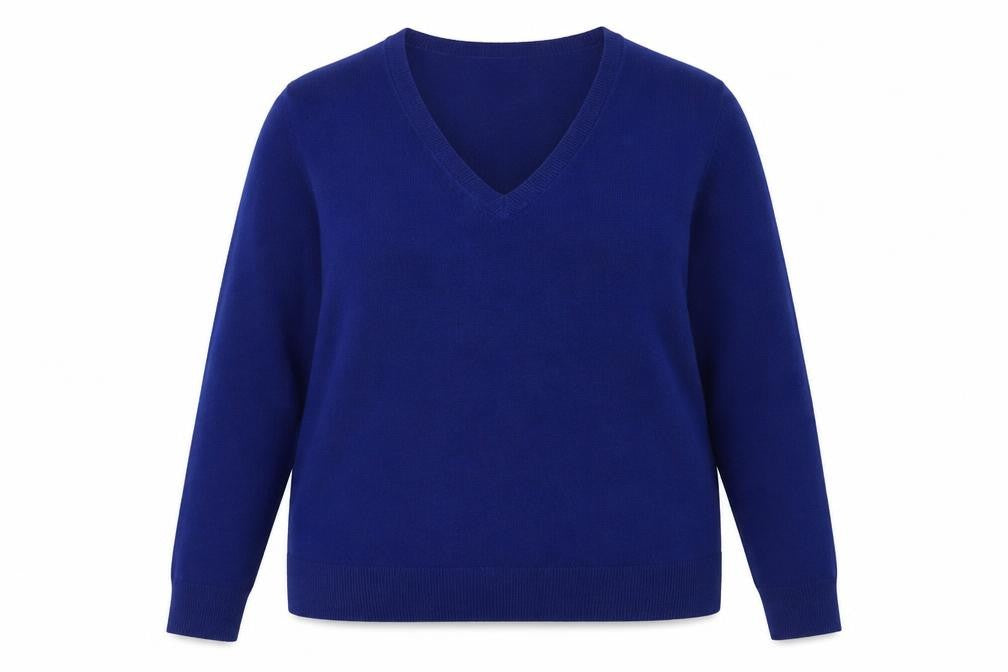 Front view of Marks & Spencer Women's Blue V-Neck jumper