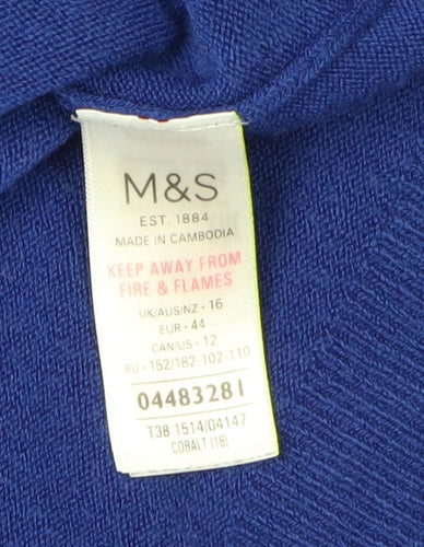 Marks and Spencer Women's Blue V-Neck Pullover Jumper