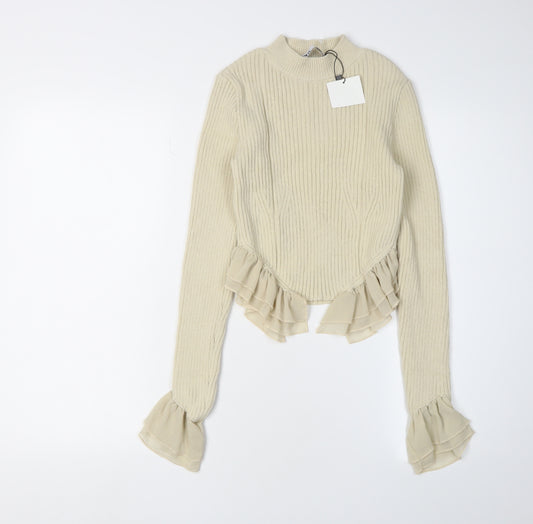 ZARA Women's Beige Mock Neck Pullover Jumper - Size S