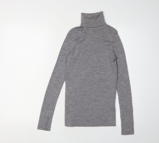 Uniqlo Women's Grey Roll Neck Wool Jumper - Size S