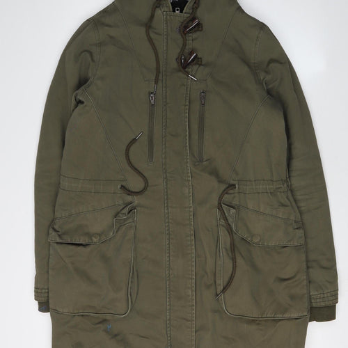 DC Women's Green Parka, Size M, Hooded Mid-Length Jacket