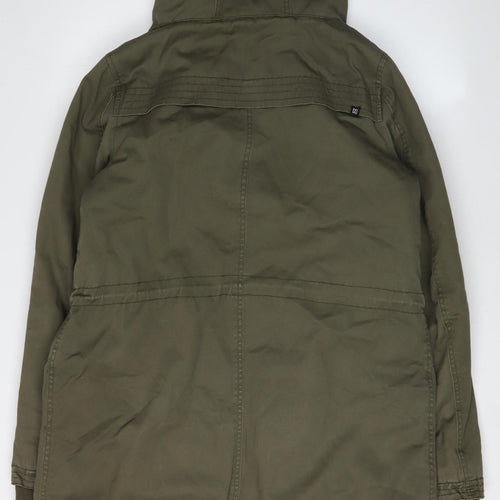 DC Women's Green Parka, Size M, Hooded Mid-Length Jacket