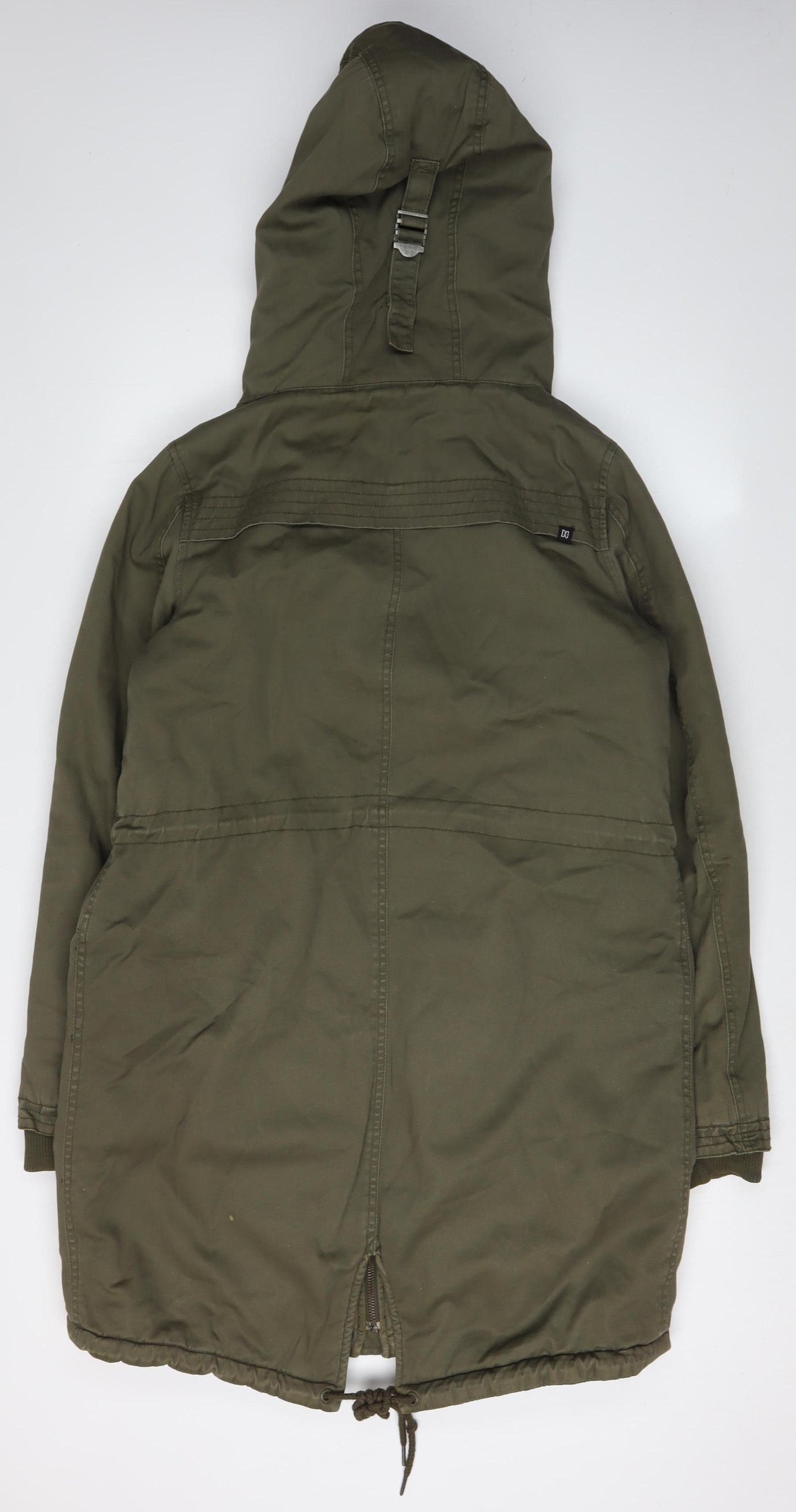 DC Women's Green Parka, Size M, Hooded Mid-Length Jacket