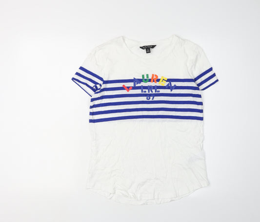 Lauren Ralph Lauren Women's White Striped T-Shirt - M