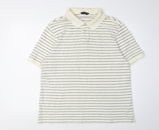 Marks and Spencer Men's White Striped Polo XL