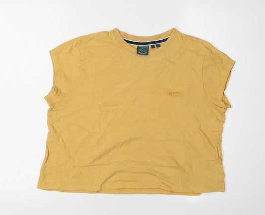 Superdry Women's Yellow Crew Neck T-Shirt, Size 16