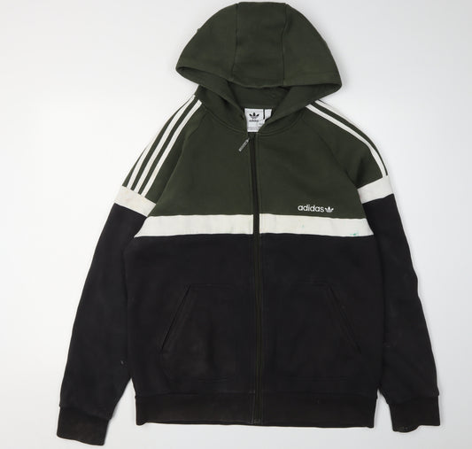 Adidas Men's Green Full Zip Hoodie L - Logo Accent