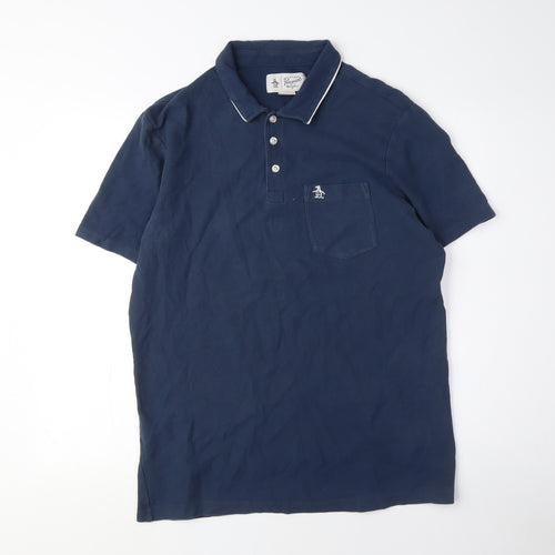Original Penguin Men Blue Polo Shirt, Short Sleeve, Size L