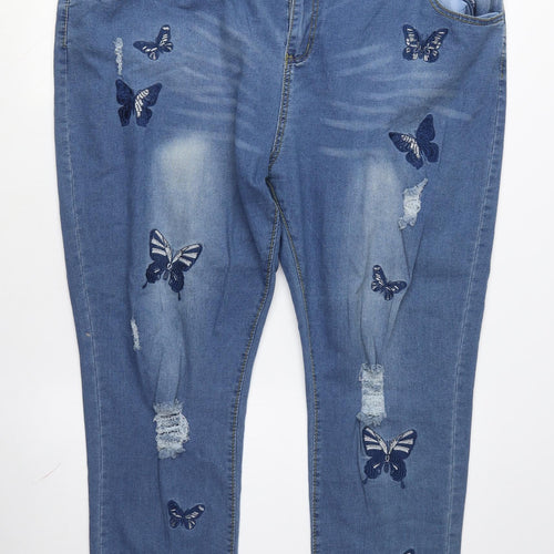 Rosegal Women's Blue Embroidered Skinny Jeans, 2XL