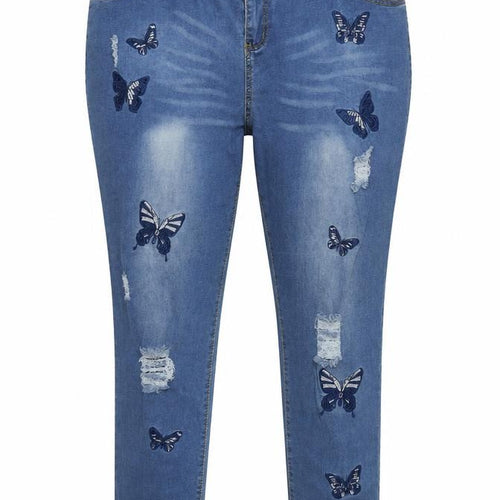 Rosegal Women's Blue Embroidered Skinny Jeans, 2XL