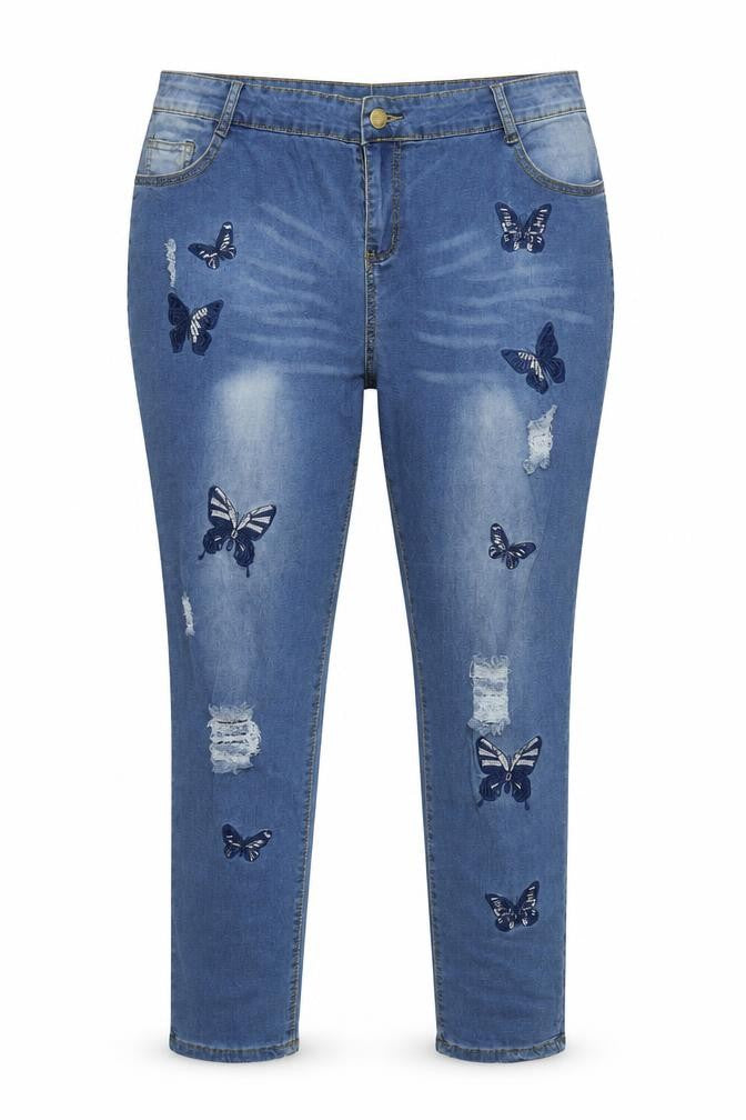 Rosegal Women's Blue Embroidered Skinny Jeans, 2XL