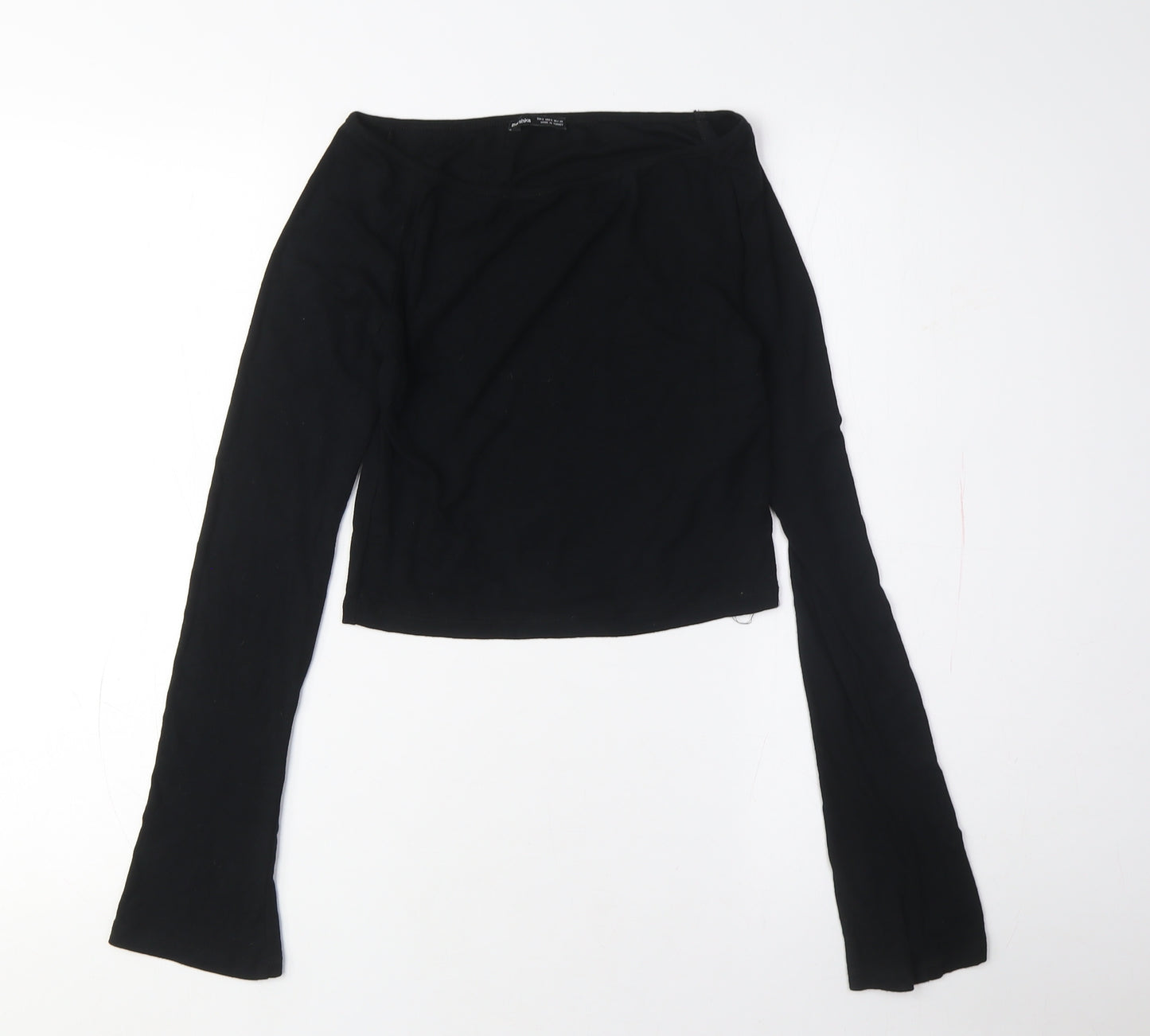 Bershka Women's Black Boat Neck Long Sleeve Top Size 12