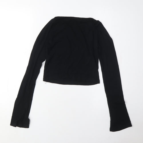 Bershka Women's Black Boat Neck Long Sleeve Top Size 12