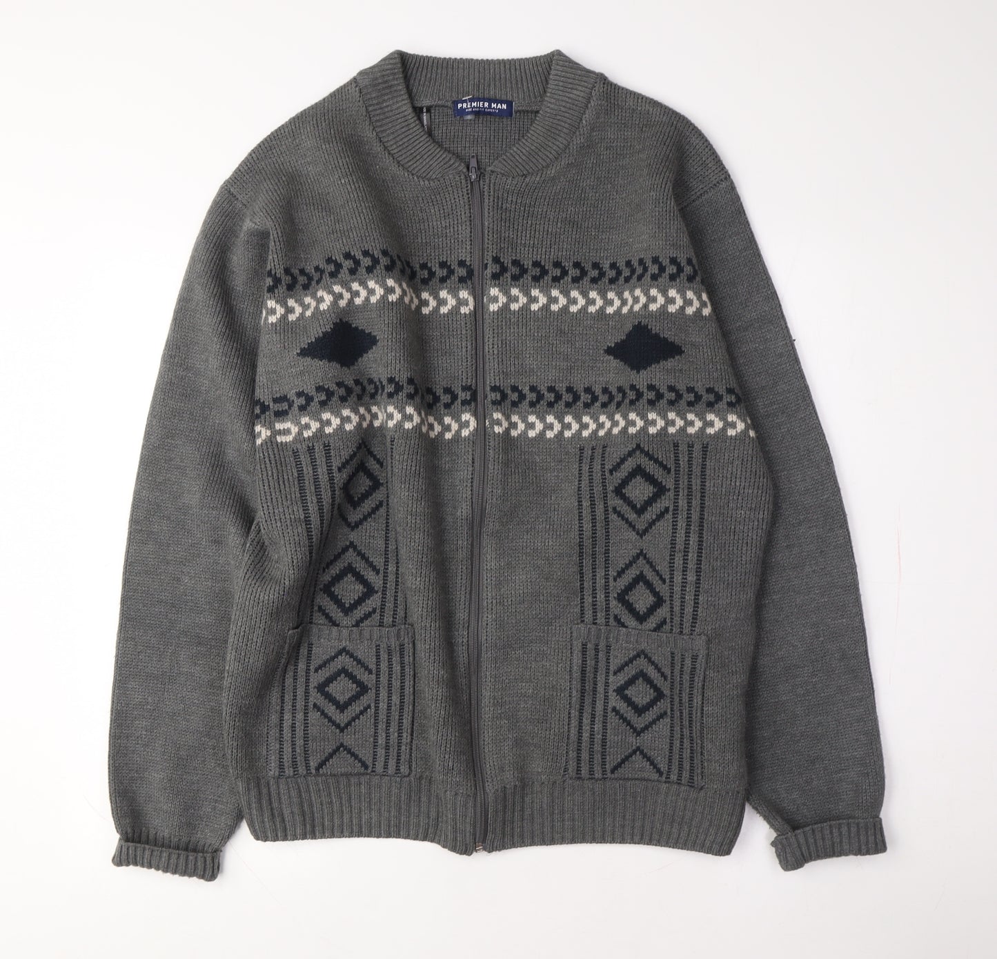 Premier Man Grey Full Zip XL Knit Jumper for Men