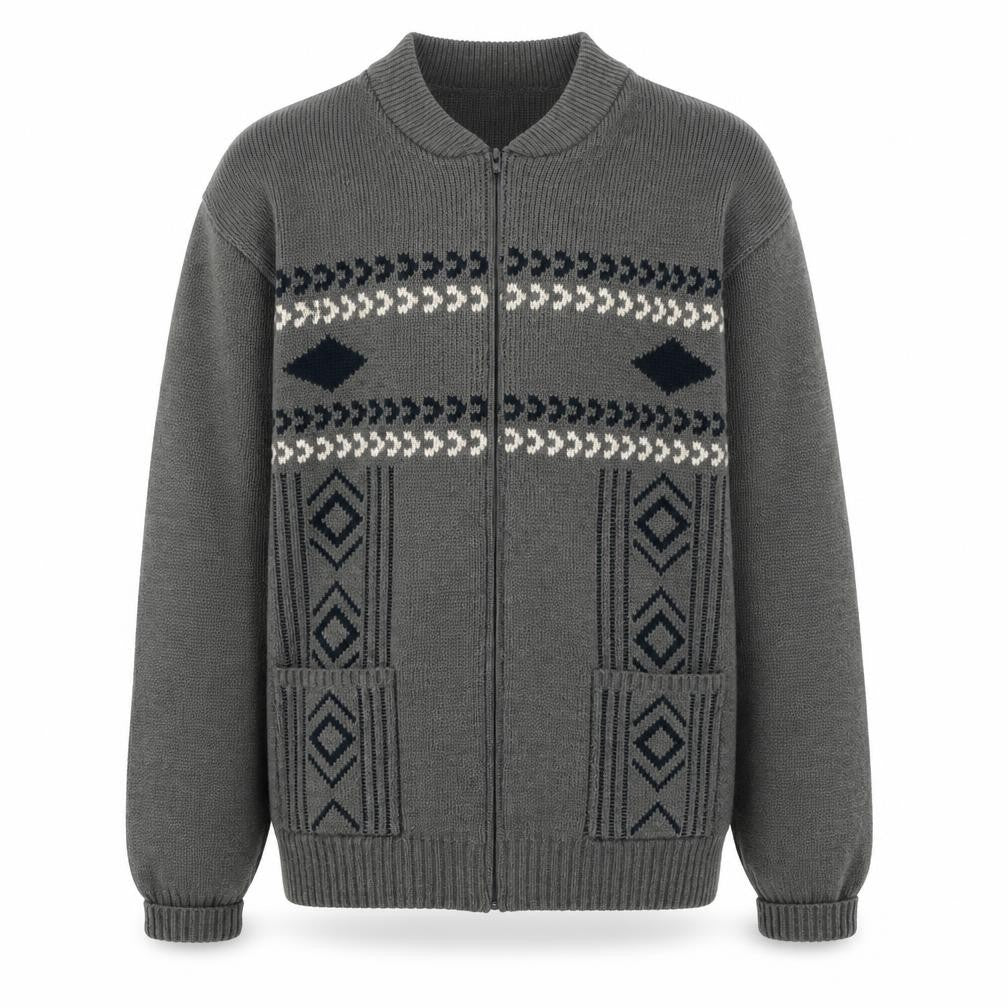 Front view of Premier Man Grey Full Zip XL Knit Jumper for Men