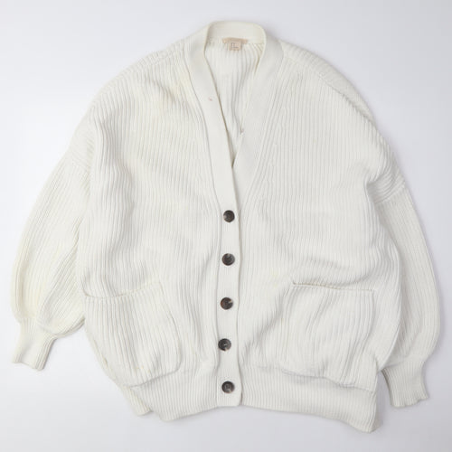 H&M Women's White Cotton Blend Cardigan - L - Casual Knit