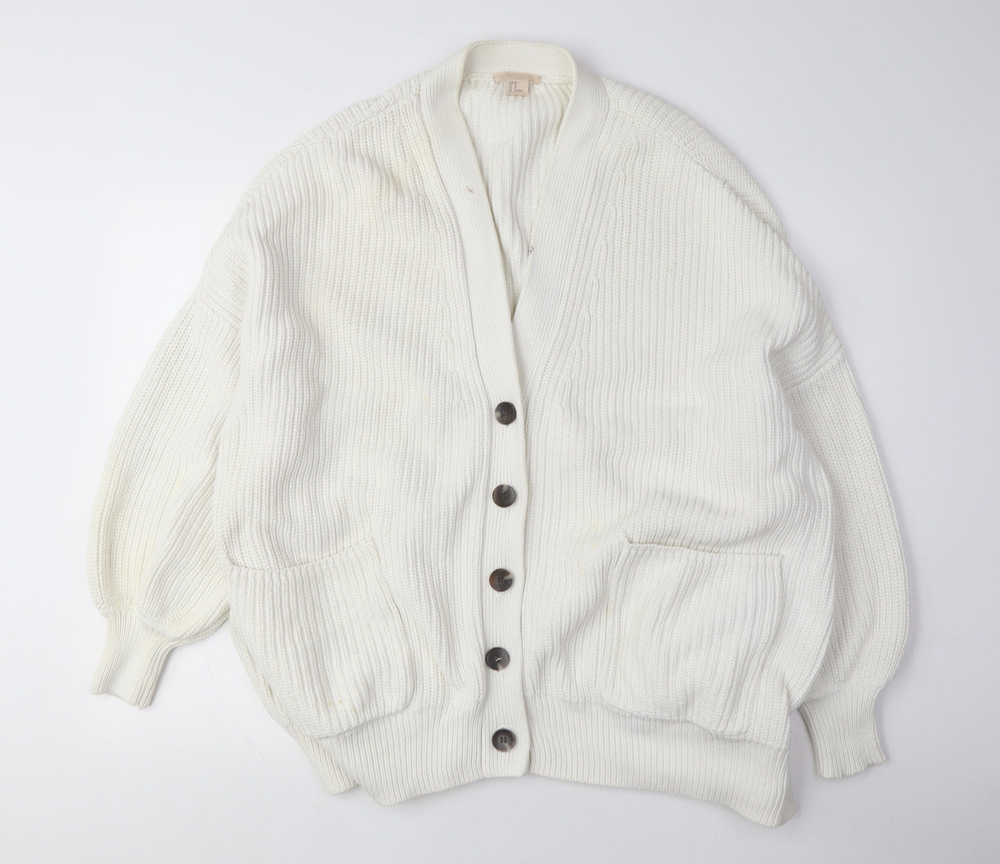 H&M Women's White Cotton Blend Cardigan - L - Casual Knit