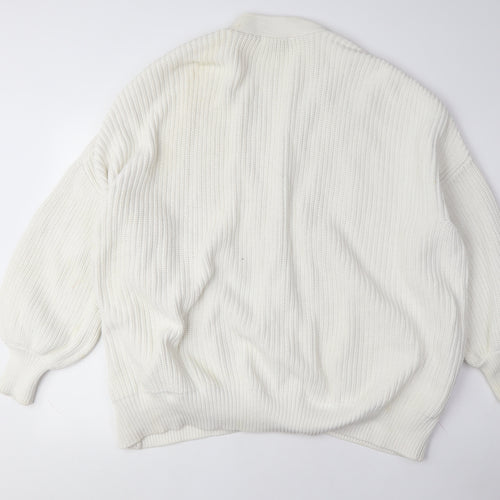 H&M Women's White Cotton Blend Cardigan - L - Casual Knit