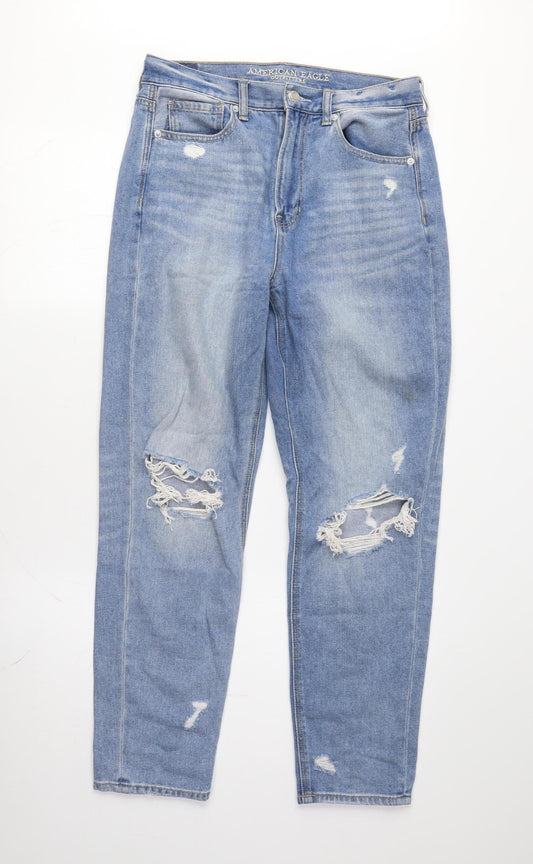 American Eagle Women's Blue Mom Jeans Distressed Size 10